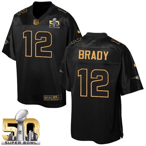 Men's Elite Tom Brady Nike Jersey Black - #12 Pro Line Gold Collection NFL New England Patriots